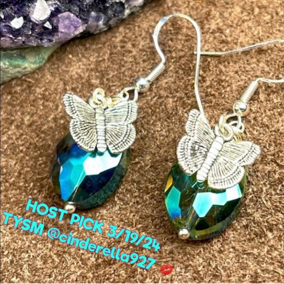 Artisan Jewelry - Austrian Crystal With Silver Charm Butterfly Dangling Artisan Earrings